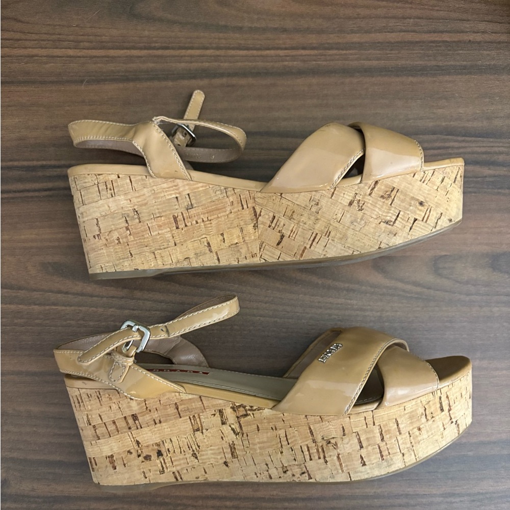 Prada Tan Platform Shoes with Cork-Style Sole - Picture 3 of 9